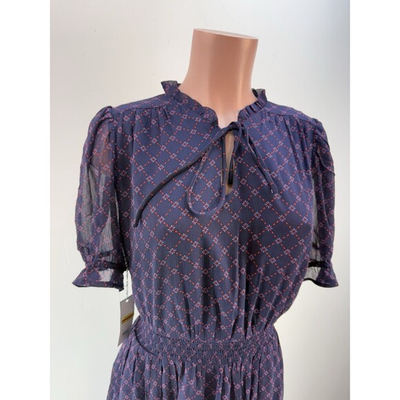 Draper James Hem Dress size L Elbow puffed Sleeve pockets smocked waist Bandana - Picture 4 of 16